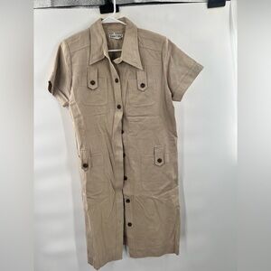WinterSilks Button Front Shirt Dress Brown Short Sleeve Size 10